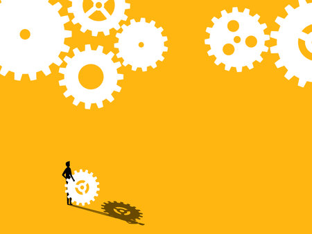 Businessman completes gear mechanism. vector illustrationのイラスト素材