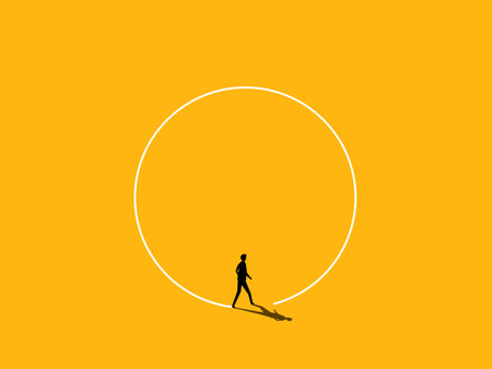Endless Problems, No Solution. Businessman Walking in Circles. vector