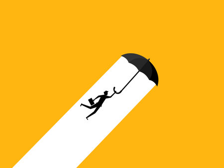 Businessman with umbrella flying in the sky. vectorのイラスト素材