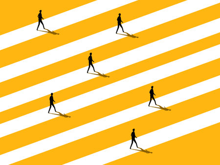 Personal concept, self path. Businessman walks on different personal roads. vector