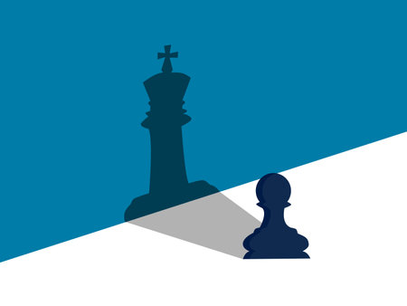 Personal Confidence. Chess Piece Standing With Shadow Of King. Vectorのイラスト素材