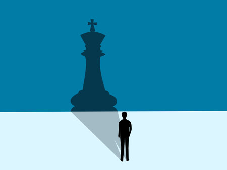 Ambition. Businessman Standing With Shadow Of King. Vector Illustrationのイラスト素材