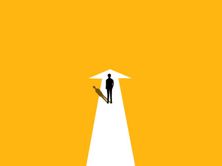 Business strategy, businessman moving forward with arrow, ambition, motivationのイラスト素材