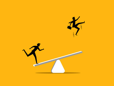 Increase business momentum. Two businessmen playing a seesawのイラスト素材