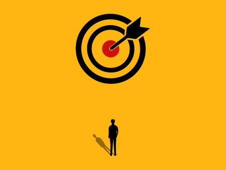 Big mission, focus on success. Businessman stands on big goal. vectorのイラスト素材