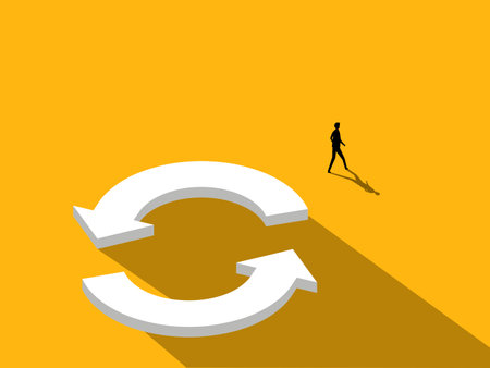 Businessman walking out of a loop in a circle recycle icon. vector illustrationのイラスト素材