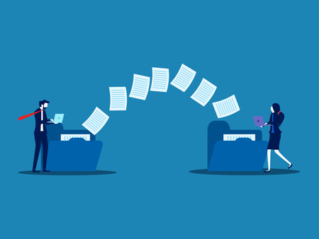 Send documents between business people, Backup, Exchange files on folders, Send documents over the Internetのイラスト素材