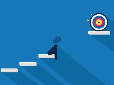 Business goal failed. Businessman sad about the gap between the stairs and the goalのイラスト素材