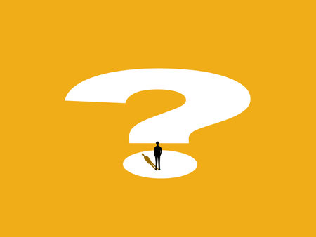 Business Problems and Future. Businessman stands on question markのイラスト素材
