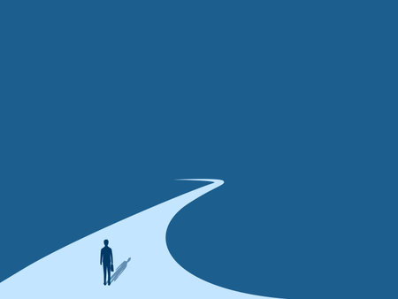 Challenge, ambition, final turn, businessman standing on a long pathのイラスト素材