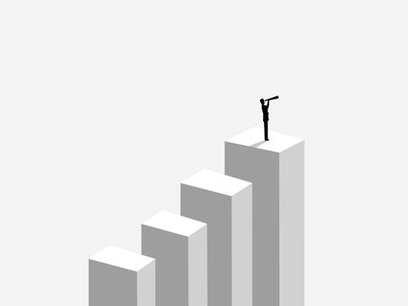 Leader, Vision, Successful businessman standing on a higher bar graphのイラスト素材