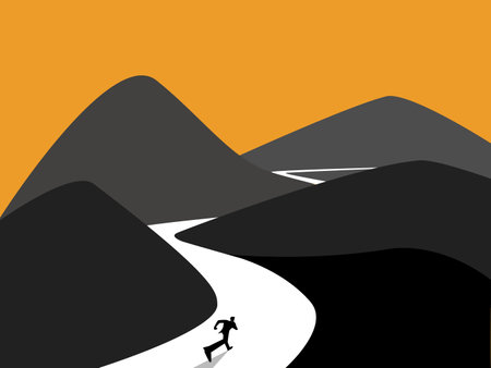 Businessman Running on the Long Road of Ambitionのイラスト素材