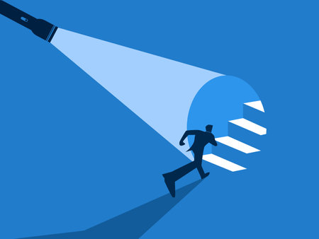 Businessman running along flashlight shining on stairs to growthのイラスト素材