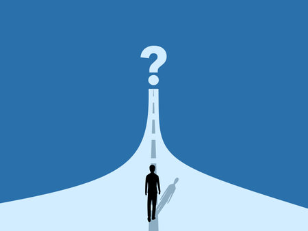 Businessman walks on the street and sees a question mark.のイラスト素材