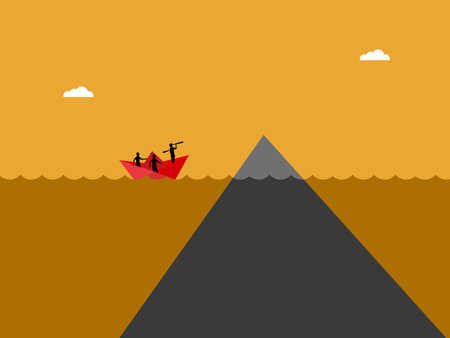 Business Team on Paper Boat and Icebergのイラスト素材