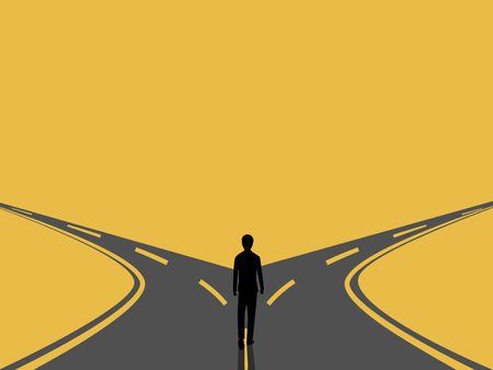 businessman reaches a crossroads and decides to take a different pathのイラスト素材