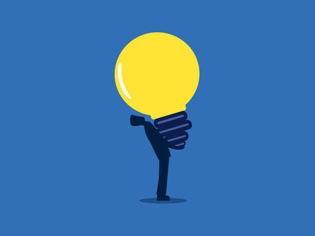 Collect knowledge, businessman tries to carry a light bulb with himのイラスト素材