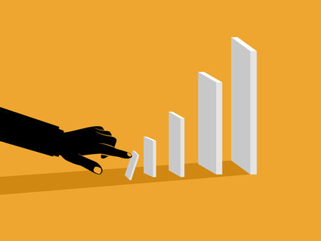 Big Businessman Pushes Dominoes to Fallのイラスト素材