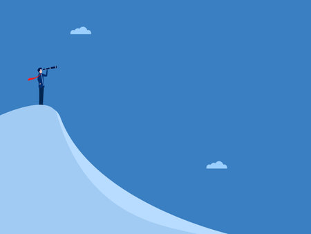 Businessman holding telescope on top of a high mountainのイラスト素材