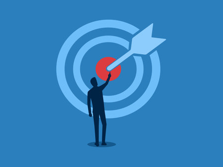 Focus, Businessman pointing at the center of a large target symbolのイラスト素材