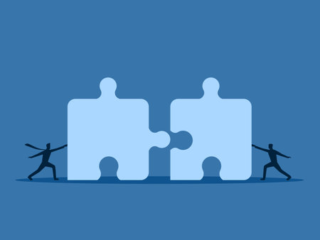 Merge, Two businessmen are solving puzzle symbolsのイラスト素材