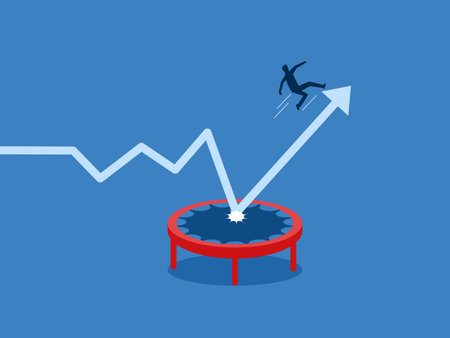 Achievement ,Businessman Jumping Using Trampoline With Arrowのイラスト素材