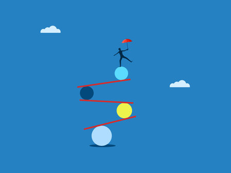 Control, Fluctuation, Uncertainty, Businessman balancing with an umbrellaのイラスト素材