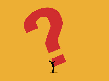 Businessman holding a burden of a question mark, big problem