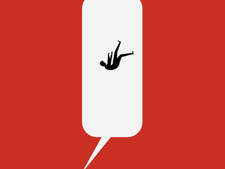 Businessman falls off a cliff, deep speech bubbleのイラスト素材