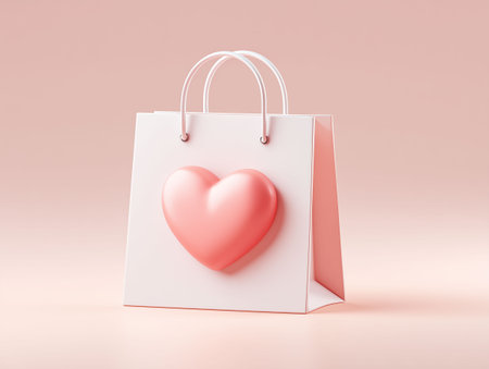 shopping bag with heart 3D icon, modern minimal designの素材
