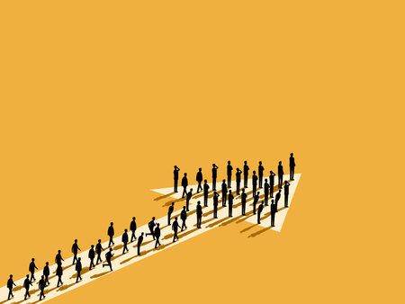 group of people stands in a line, forming an arrow pointing in the direction