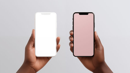 Smartphone in hand showing product link being shared via social media or messenger appの素材