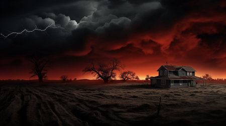 The sky was cloudy with thunder and lightning.の素材