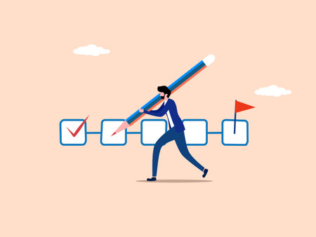 businessman uses a pencil to check that work is completed according to targetsのイラスト素材