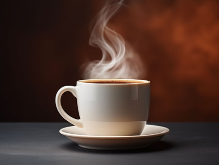 White ceramic coffee cup with steamの素材