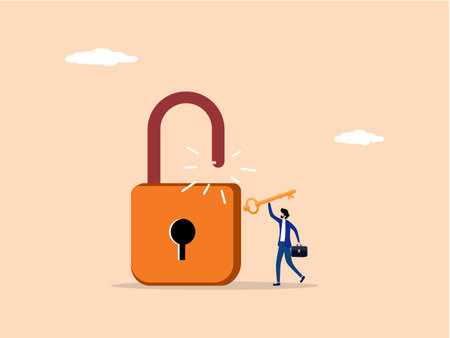 businessman successfully unlocked the padlockのイラスト素材
