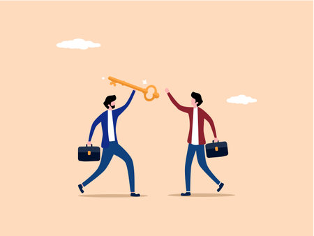 Businessman gives secret key to colleagueのイラスト素材