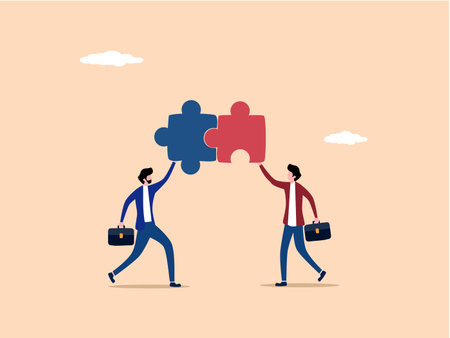 Two businessmen put together a jigsaw puzzleのイラスト素材