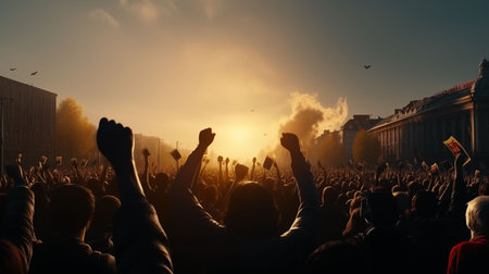 Crowd of people at Trafalgar Square concertの素材