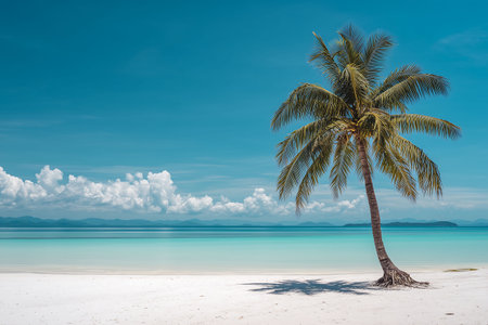 Coconut trees on the beach with bright blue skyの素材