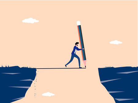 Businessmen draw lines for people to cross a cliffのイラスト素材