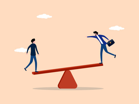 Competition, efficiency, two businessmen on a seesawのイラスト素材
