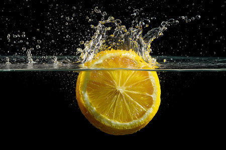 lemon falls and the water splashes.の素材