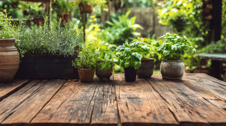 wooden table in the gardenの素材