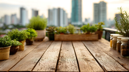 Wood with garden background on high-rise building in the cityの素材