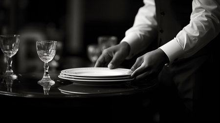 hand of a restaurant server in blackの素材