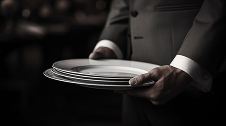 hand of a restaurant server in blackの素材