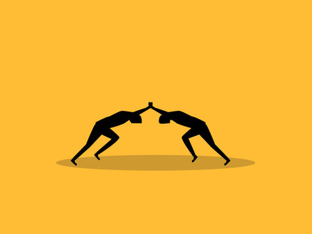 Two businessmen are pushing and competing against each otherのイラスト素材