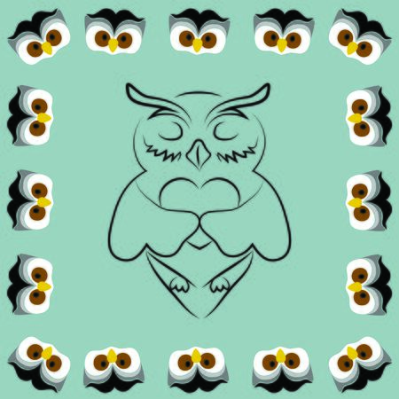 contour owls with heartのイラスト素材