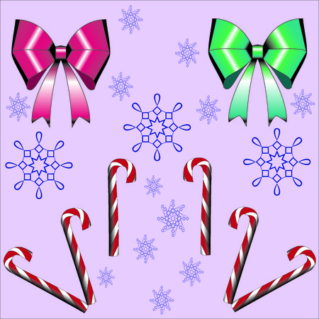 snowflakes, bows, Christmas candy canesのイラスト素材